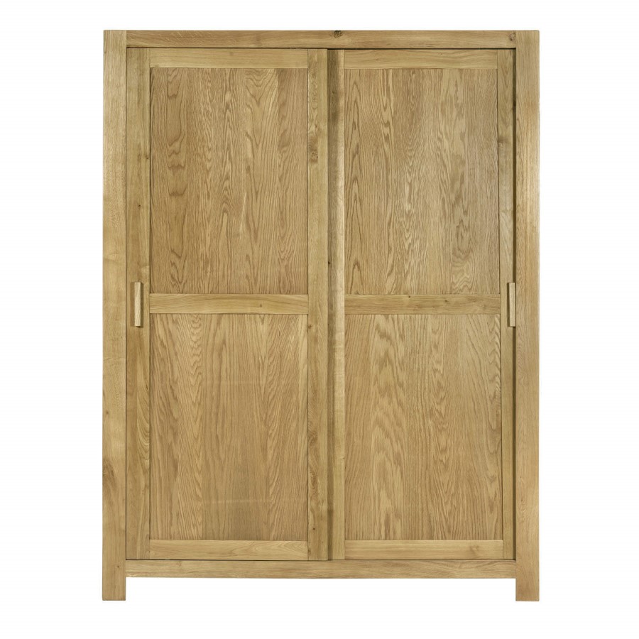 GRADE A2 - Atlantic Sliding Door Solid Light Oak Wardrobe - 1 Hanging Rail