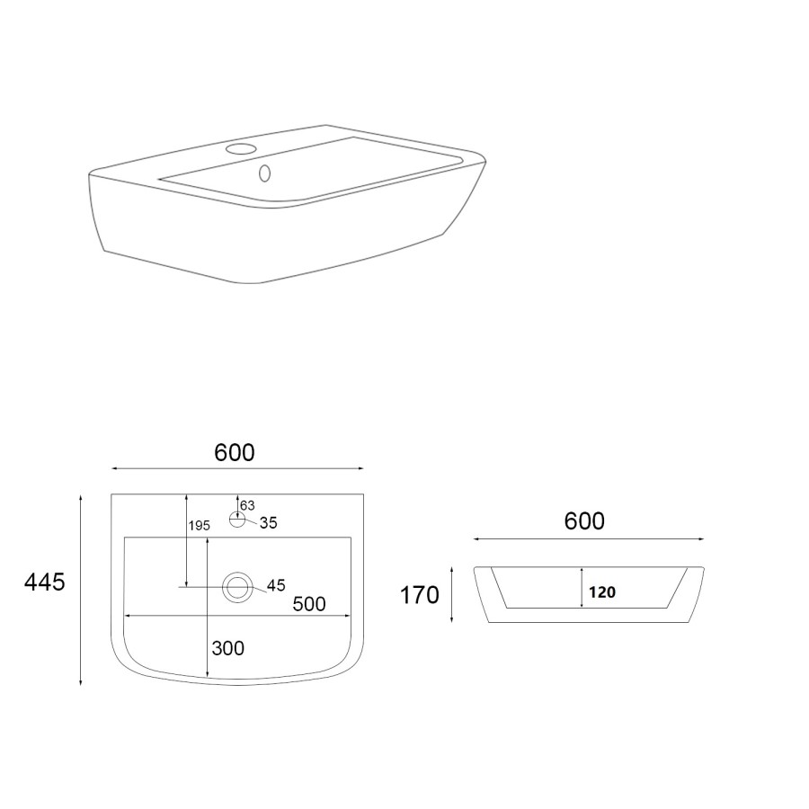 Wall Hung Basin 600mm - Atlanta