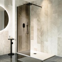 800mm Black Smoked Glass Shower Screen for Wet Room & Walk In Shower - Atlas