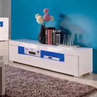 Mayfair White High Gloss TV Unit with Blue Lighting