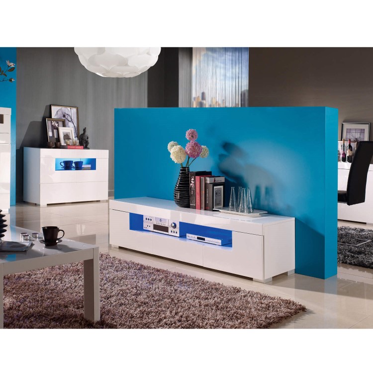 Mayfair White High Gloss TV Unit with Blue Lighting