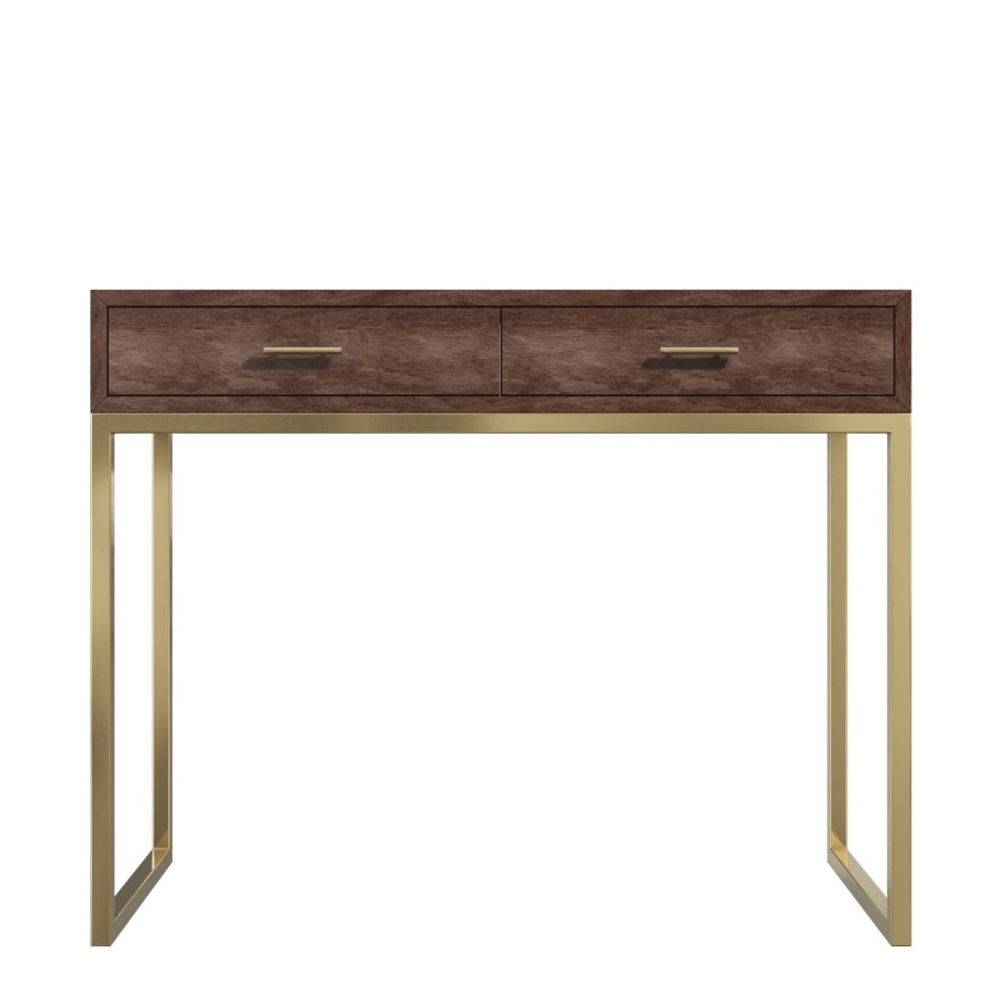 Aubrey Walnut 2 Drawer Dressing Table with Gold Legs