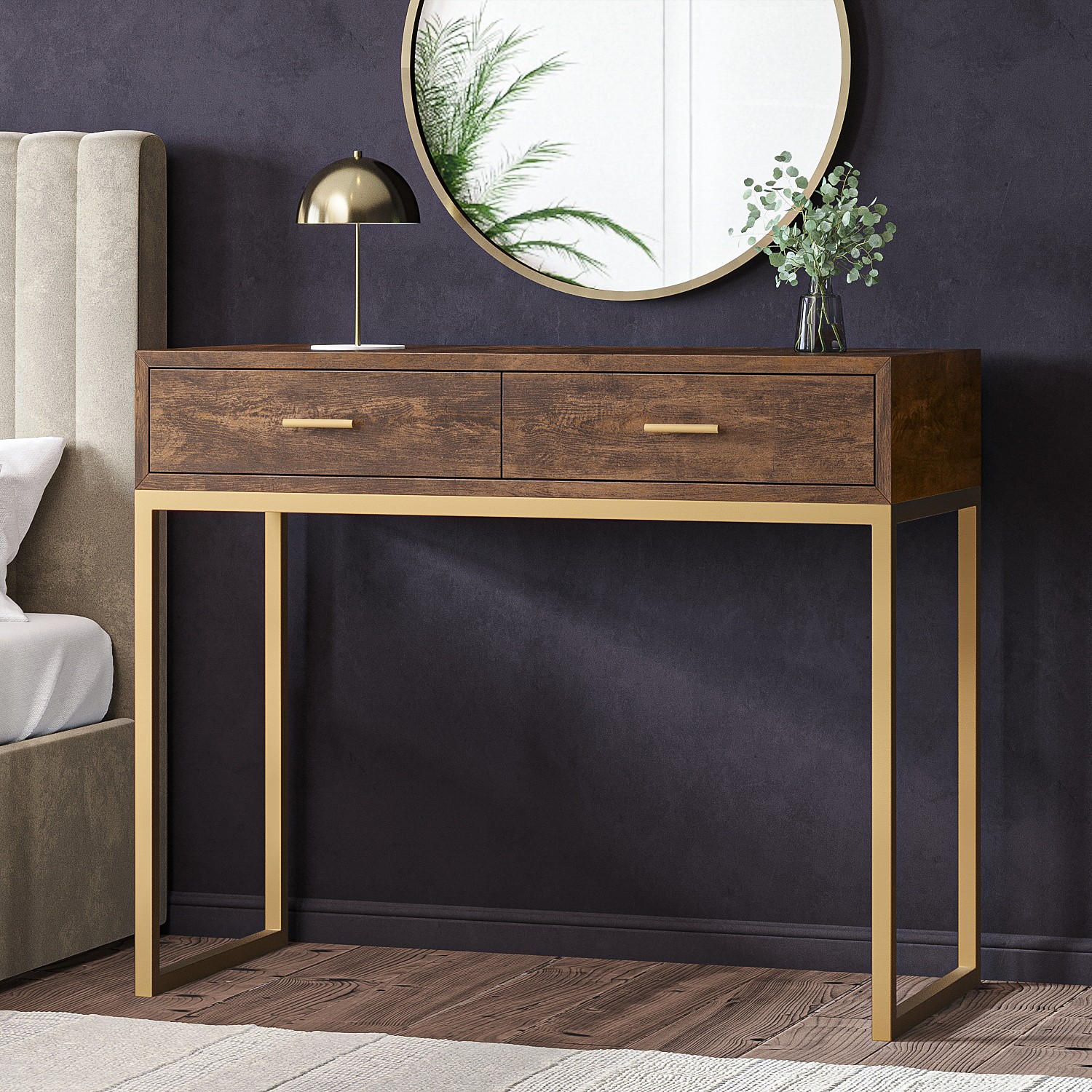modern walnut dressing table Solid Walnut Desk and Dressing Table with 2 Drawers