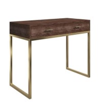 Aubrey Walnut 2 Drawer Office Desk with Gold Legs