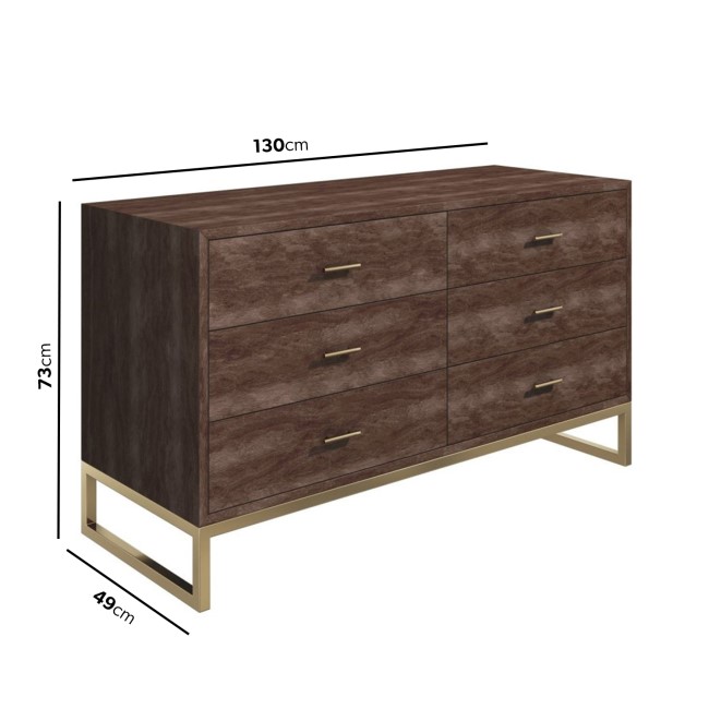 ALMOST PERFECT - Wide Walnut Chest of 6 Drawers with Legs - Aubrey 