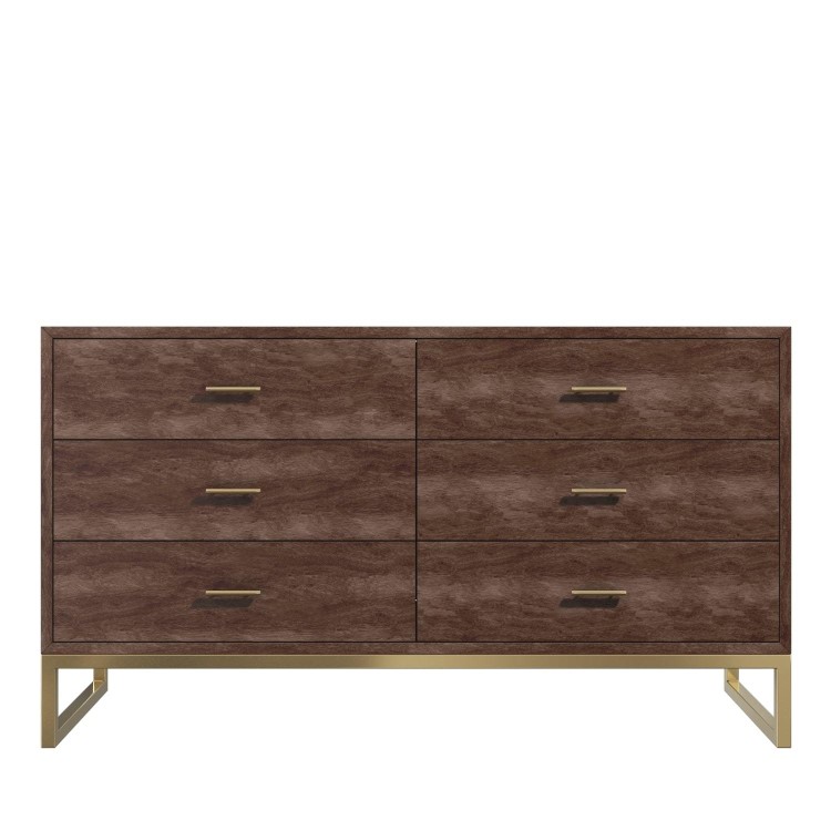 Wide Walnut Chest of 6 Drawers with Legs - Aubrey 