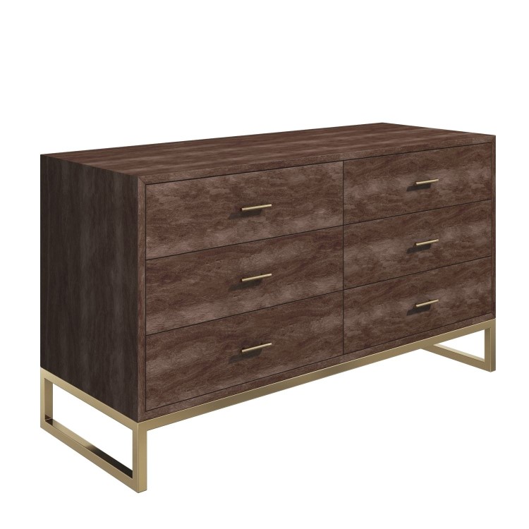 Wide Walnut Chest of 6 Drawers with Legs - Aubrey 