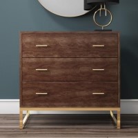 GRADE A1 - Aubrey Walnut 3 Drawer Chest of Drawers with Gold Legs