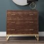 GRADE A1 - Aubrey Walnut 3 Drawer Chest of Drawers with Gold Legs