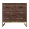 GRADE A1 - Aubrey Walnut 3 Drawer Chest of Drawers with Gold Legs