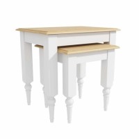 Set of 2 Side Tables in White with Pine Top - Auckland Set of 2 Side Tables in White with Pine Top - Auckland