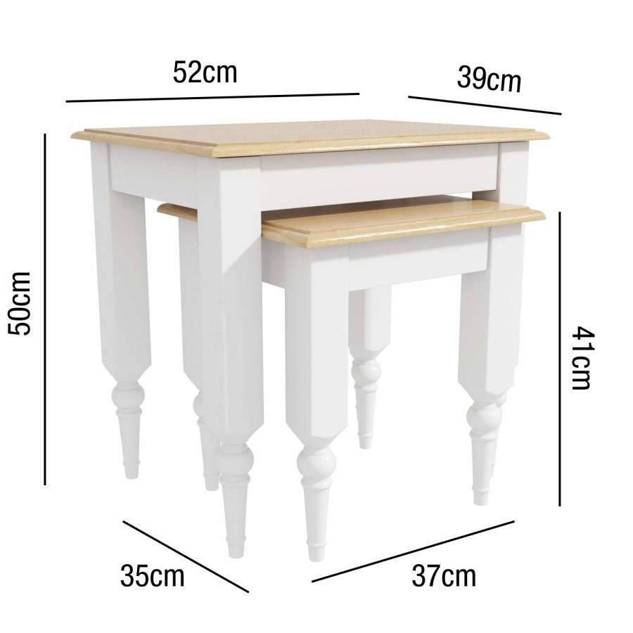 Set of 2 Side Tables in White with Pine Top - Auckland