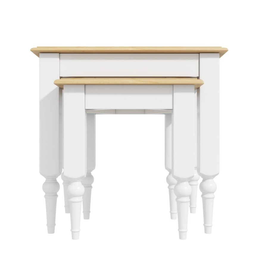 Set of 2 Side Tables in White with Pine Top - Auckland