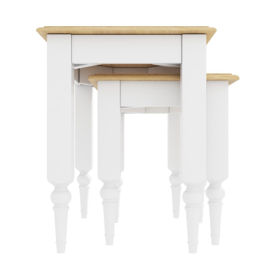 Set of 2 Side Tables in White with Pine Top - Auckland
