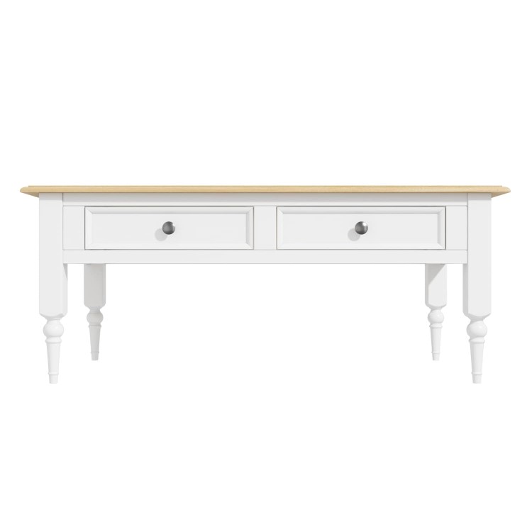 Auckland Farmhouse White & Pine Coffee Table with 2 Drawers