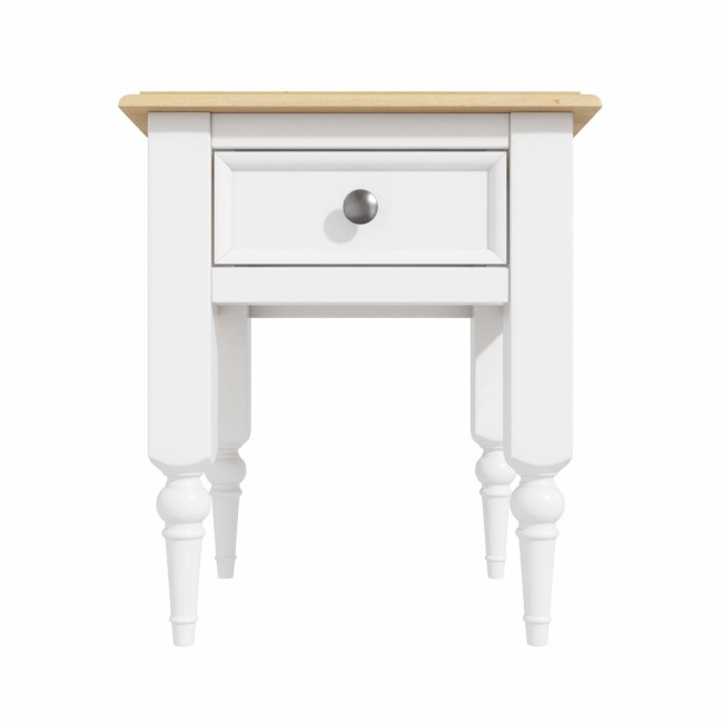 Small White Side Table with Pine Top & Drawer - Auckland