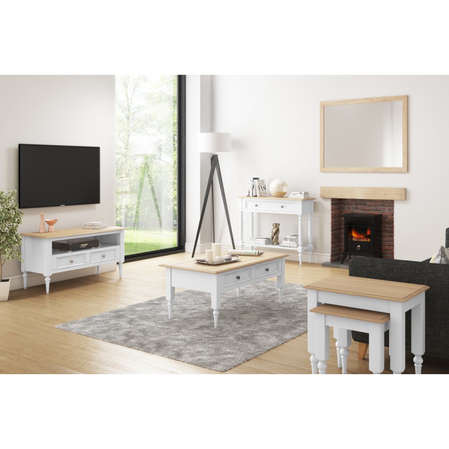 GRADE A1 - Auckland Farmhouse White & Pine Console Table with 1 Large Drawer