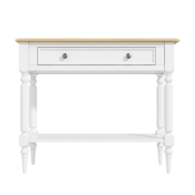 Narrow White Console Table with Wood Top & Drawer - Auckland