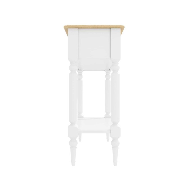 Narrow White Console Table with Wood Top & Drawer - Auckland