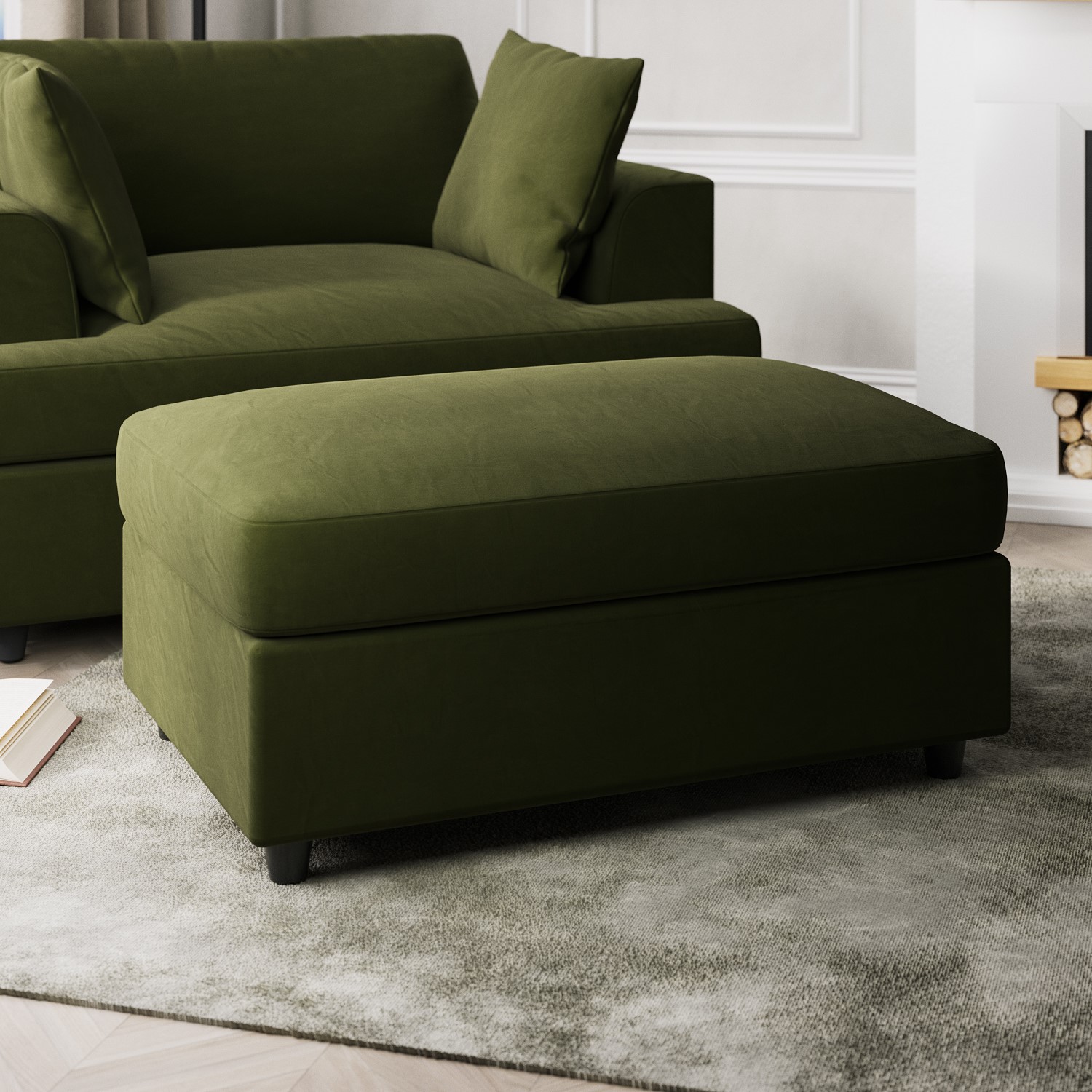 Photo of Large olive green velvet footstool - august
