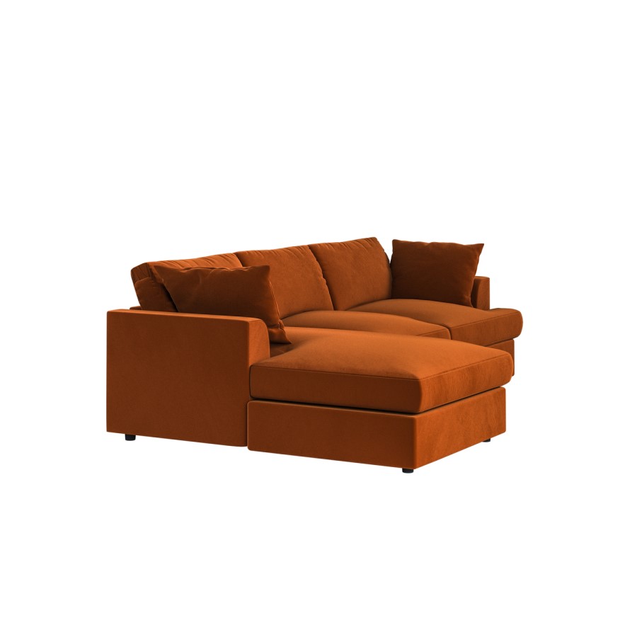 Large Burnt Orange Velvet Left Hand 4 Seater Chaise Corner Sofa - August