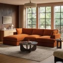 AUG004 Large Burnt Orange Velvet Left Hand 4 Seater Chaise Corner Sofa - August