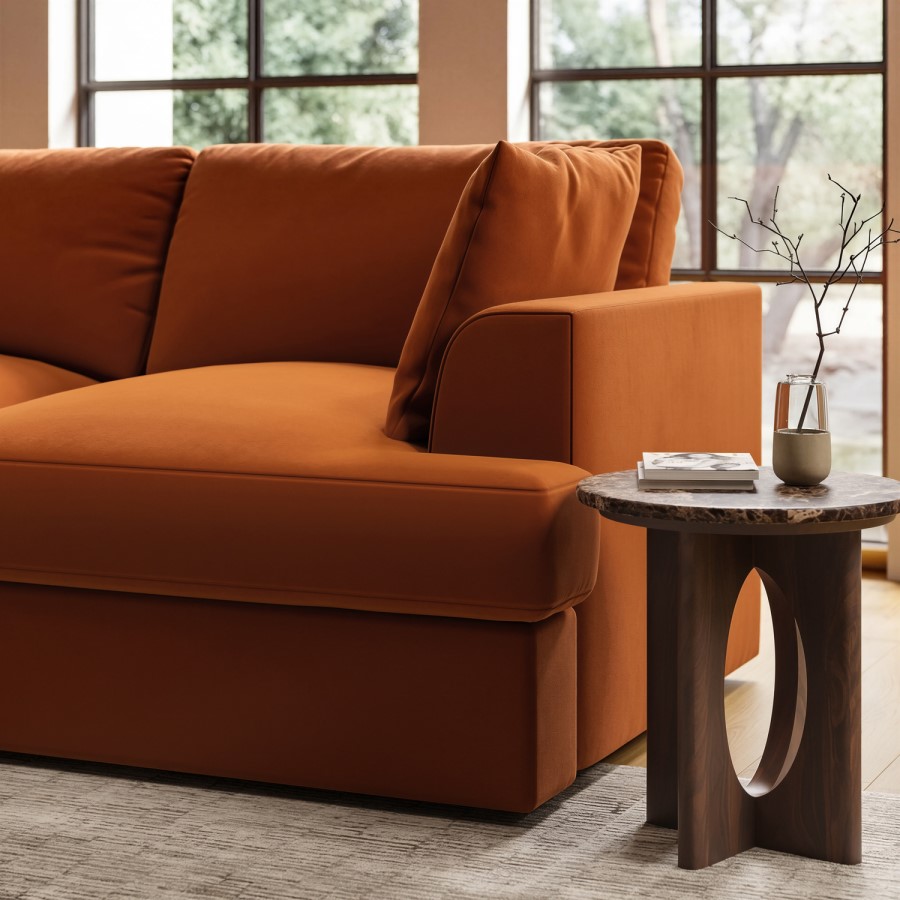 Large Burnt Orange Velvet Left Hand 4 Seater Chaise Corner Sofa - August