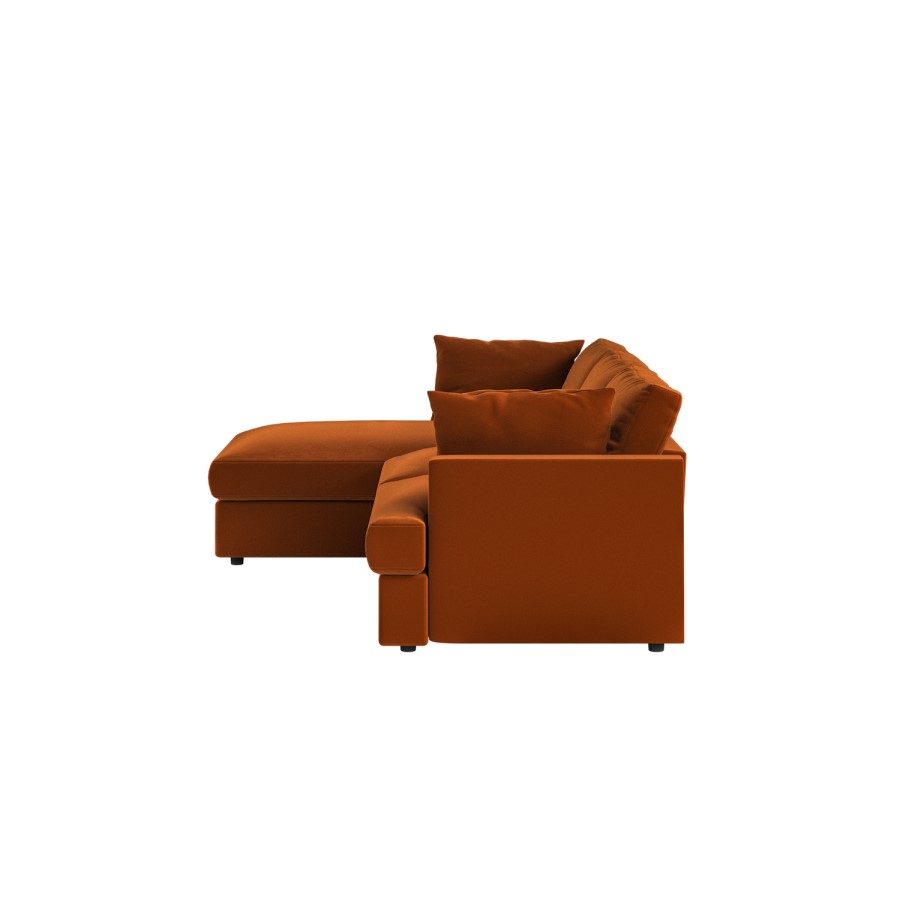 Large Burnt Orange Velvet Left Hand 4 Seater Chaise Corner Sofa - August