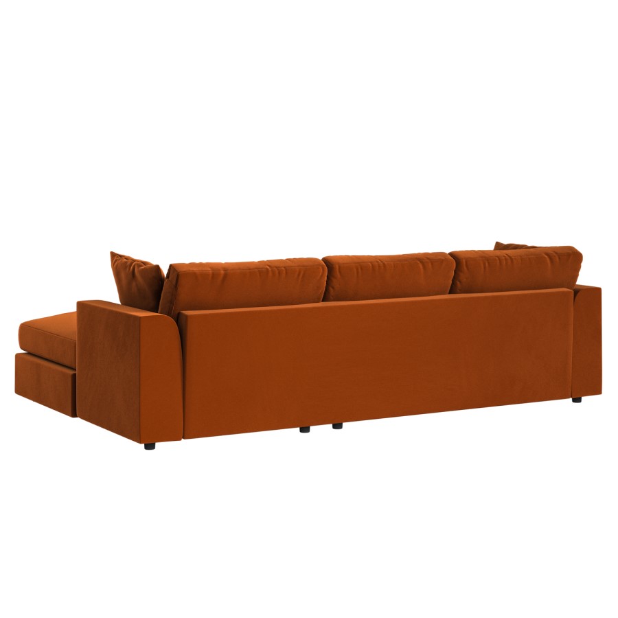 Right Hand Chaise 4 Seater Corner Sofa in Burnt Orange Velvet - August 