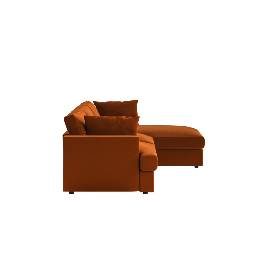 Right Hand Chaise 4 Seater Corner Sofa in Burnt Orange Velvet - August 
