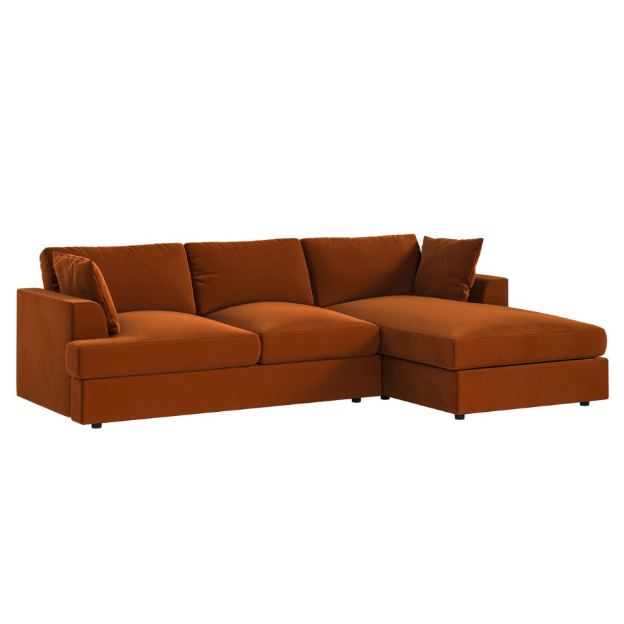 Right Hand Chaise 4 Seater Corner Sofa in Burnt Orange Velvet - August 