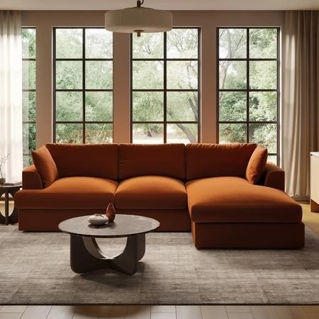Large Burnt Orange Velvet Right Hand 4 Seater Chaise Corner Sofa ...
