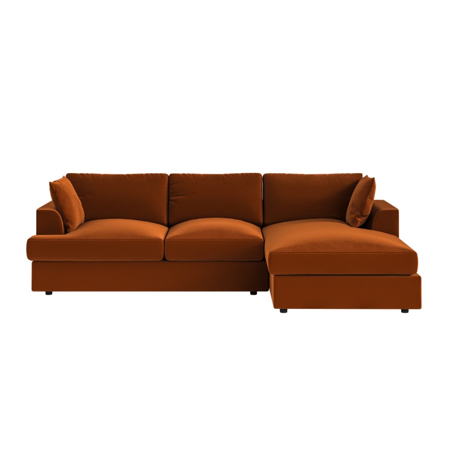 Right Hand Chaise 4 Seater Corner Sofa in Burnt Orange Velvet - August 