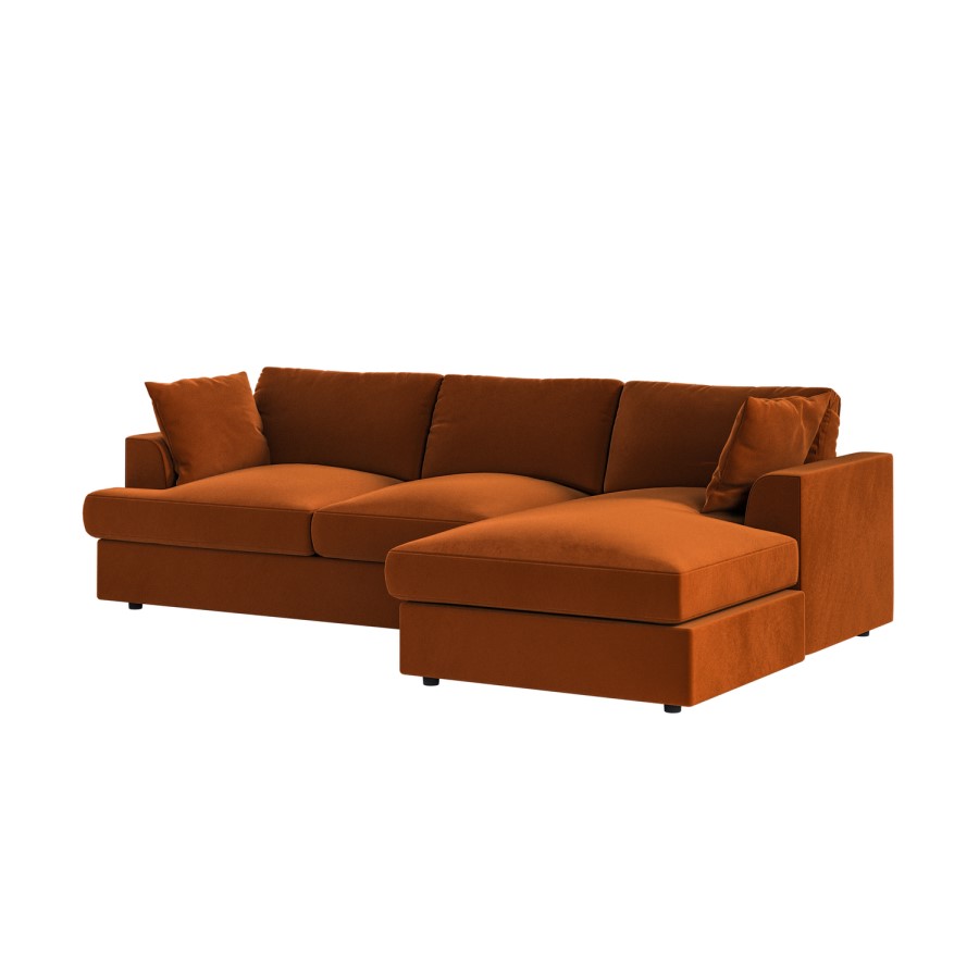 Right Hand Chaise 4 Seater Corner Sofa in Burnt Orange Velvet - August 