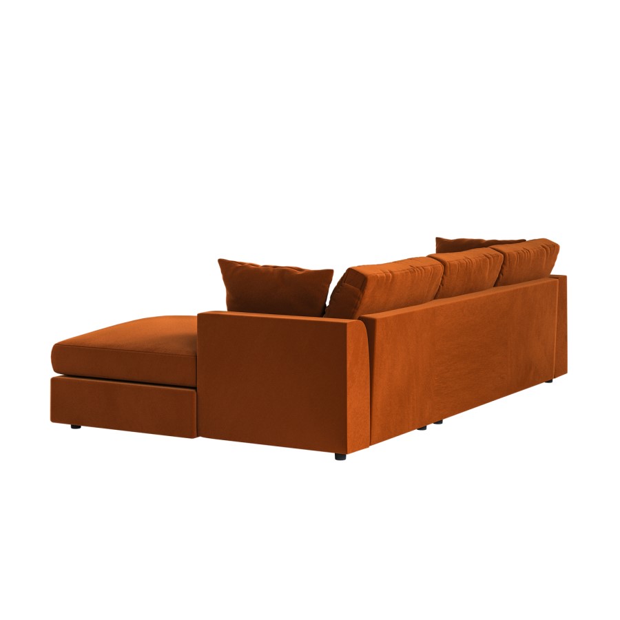 Right Hand Chaise 4 Seater Corner Sofa in Burnt Orange Velvet - August 