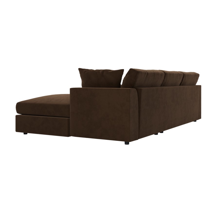 Large Chocolate Brown Velvet Right Hand 4 Seater Chaise Corner Sofa - August