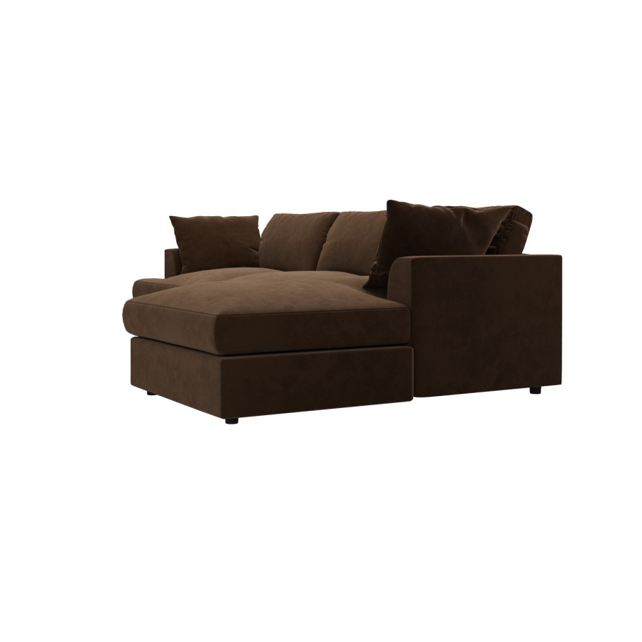 Large Chocolate Brown Velvet Right Hand 4 Seater Chaise Corner Sofa - August
