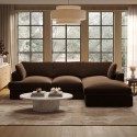 AUG007 Large Chocolate Brown Velvet Right Hand 4 Seater Chaise Corner Sofa - August
