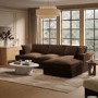 Large Chocolate Brown Velvet Right Hand 4 Seater Chaise Corner Sofa - August