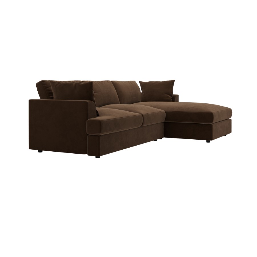 Large Chocolate Brown Velvet Right Hand 4 Seater Chaise Corner Sofa - August