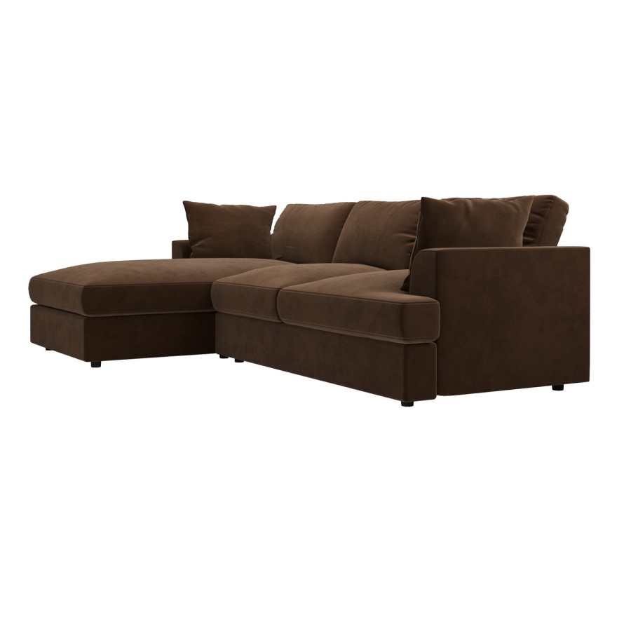 Large Chocolate Brown Velvet Left Hand 4 Seater Chaise Corner Sofa - August