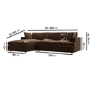 Large Chocolate Brown Velvet Left Hand 4 Seater Chaise Corner Sofa - August