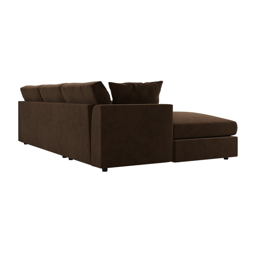Large Chocolate Brown Velvet Left Hand 4 Seater Chaise Corner Sofa - August