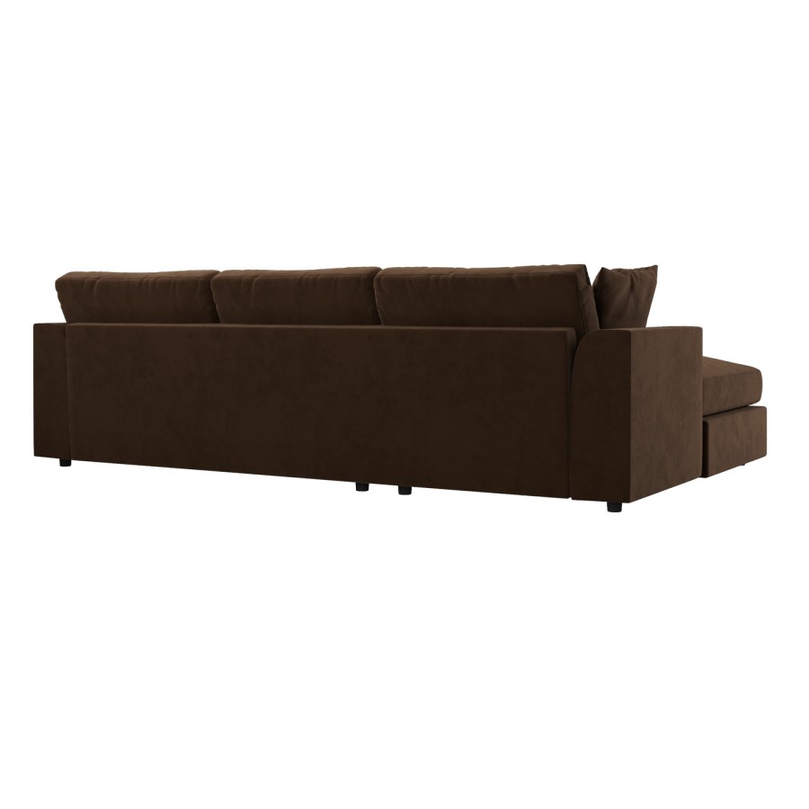 Large Chocolate Brown Velvet Left Hand 4 Seater Chaise Corner Sofa - August