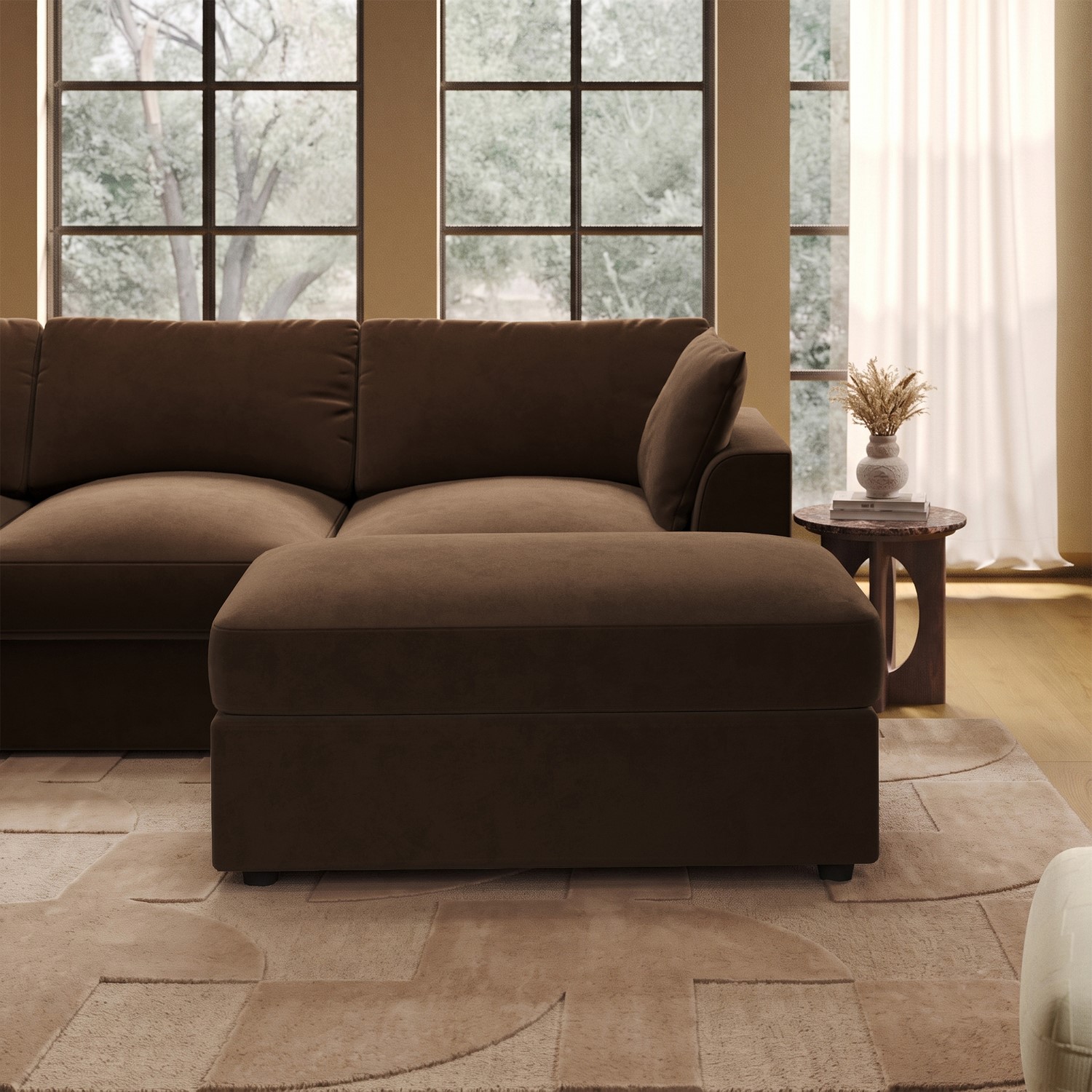Large Chocolate Brown Velvet Footstool