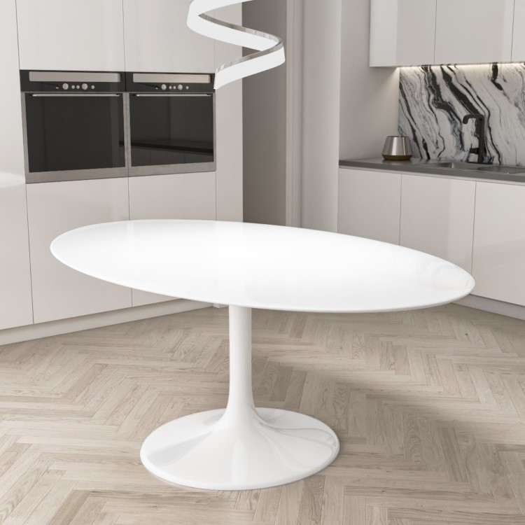 White Tulip Oval 170cm Dining Table in Gloss - Seats 6 - Aura