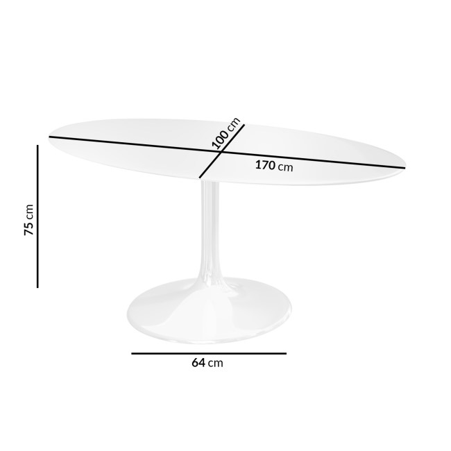 White Tulip Oval 170cm Dining Table in Gloss - Seats 6 - Aura