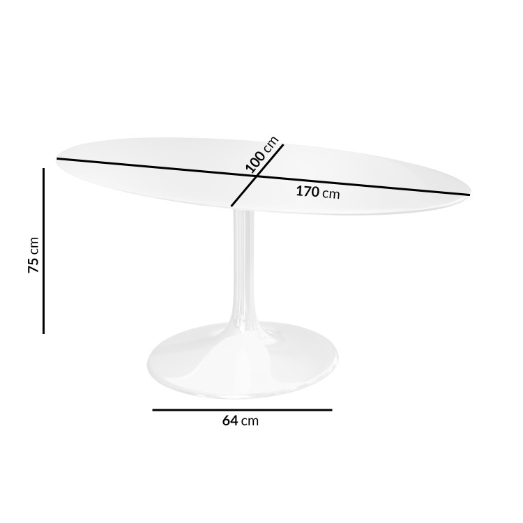 White Tulip Oval 170cm Dining Table in Gloss - Seats 6 - Aura