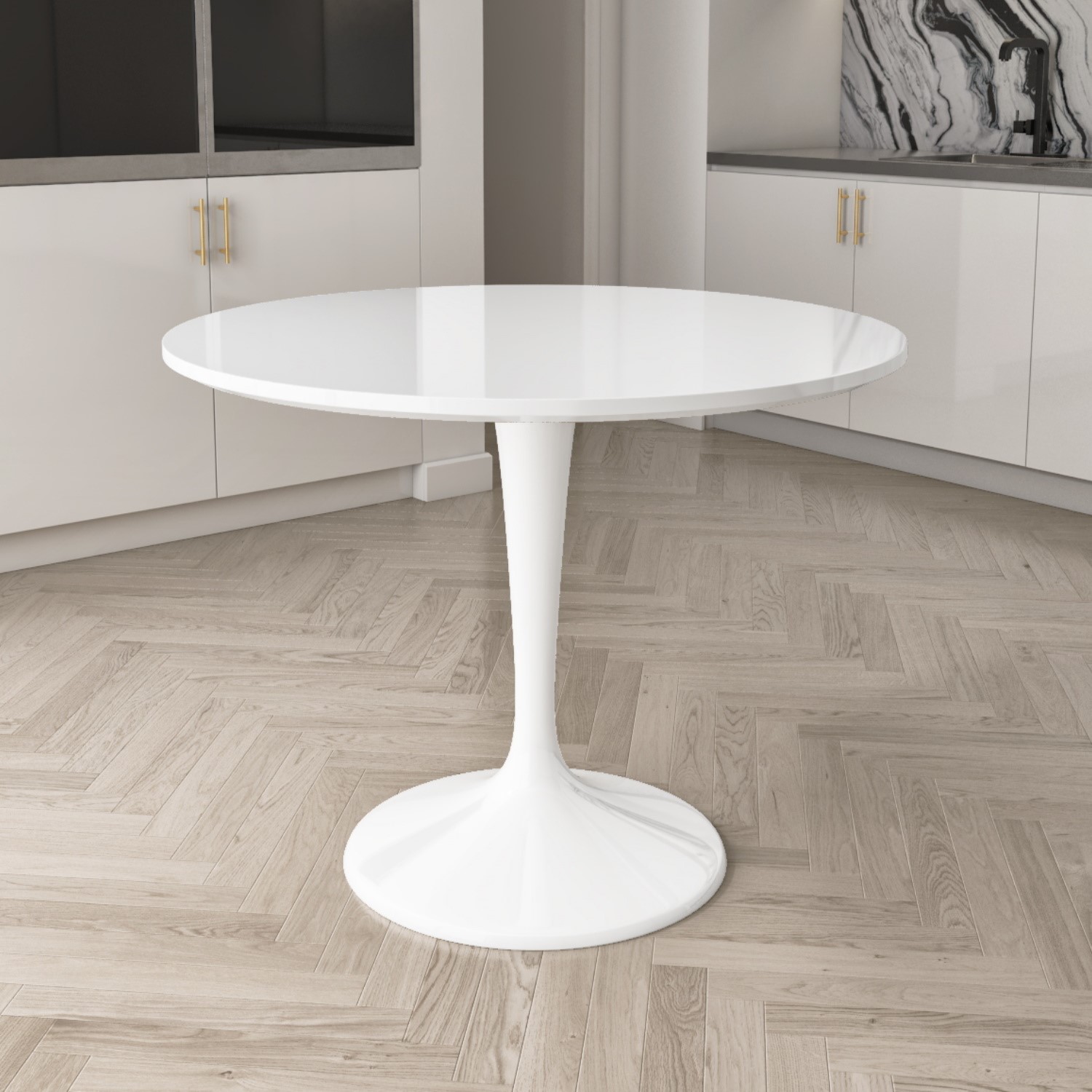 White Round High Gloss 100cm Dining, White High Gloss Round Dining Table And Chairs