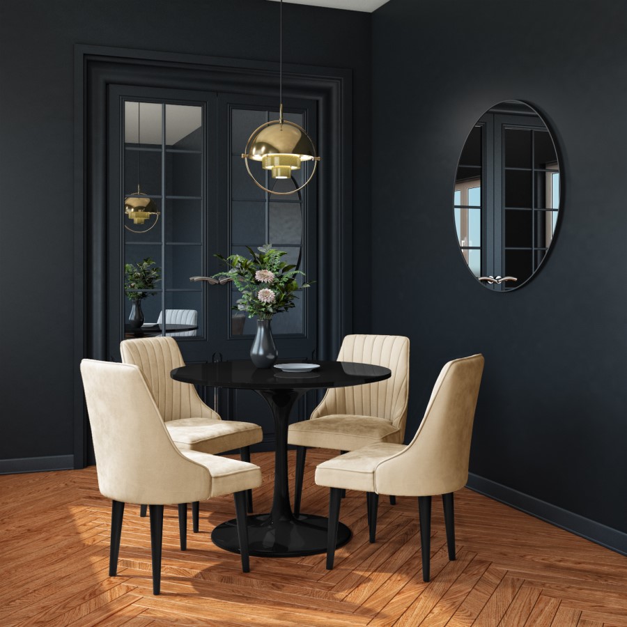 GRADE A2 - Black Round High Gloss 100cm Dining Table - Seats 4 - Aura